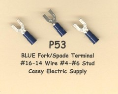 50 BLUE Insulated FORK Spade Terminal Connector #16-14 Wire Gauge AWG #6 Stud