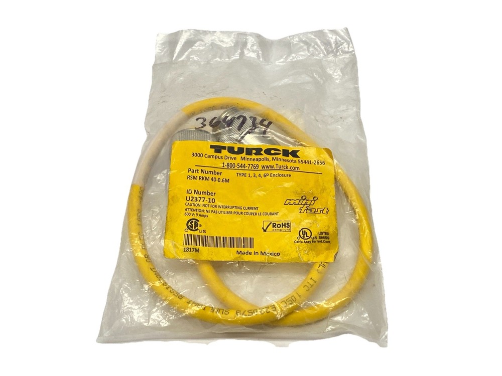 Turck RSM RKM 40-0.6M Minifast Double Ended Cordset M/F 7/8″ 4-Pin U2377-10