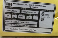 KH Industries RTBB3L-WDD520-J12K 50 Ft L 120VAC 12 AWG Extension Cord Reel