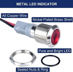 5 Pcs 12mm 110V 220VAC Metal LED Indicator Light 1/2 Mounting Hole Waterproof