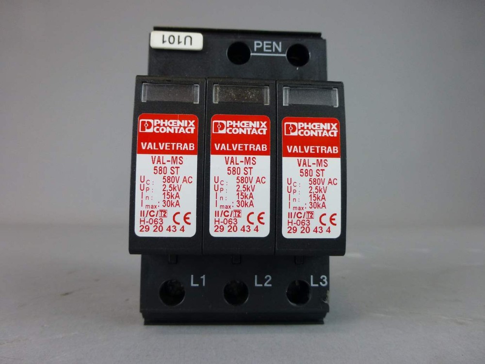 Phoenix Contact Surge Arrester (2920447) VAL-MS 580 /3+0-FM w/ (2920434) VAL-…