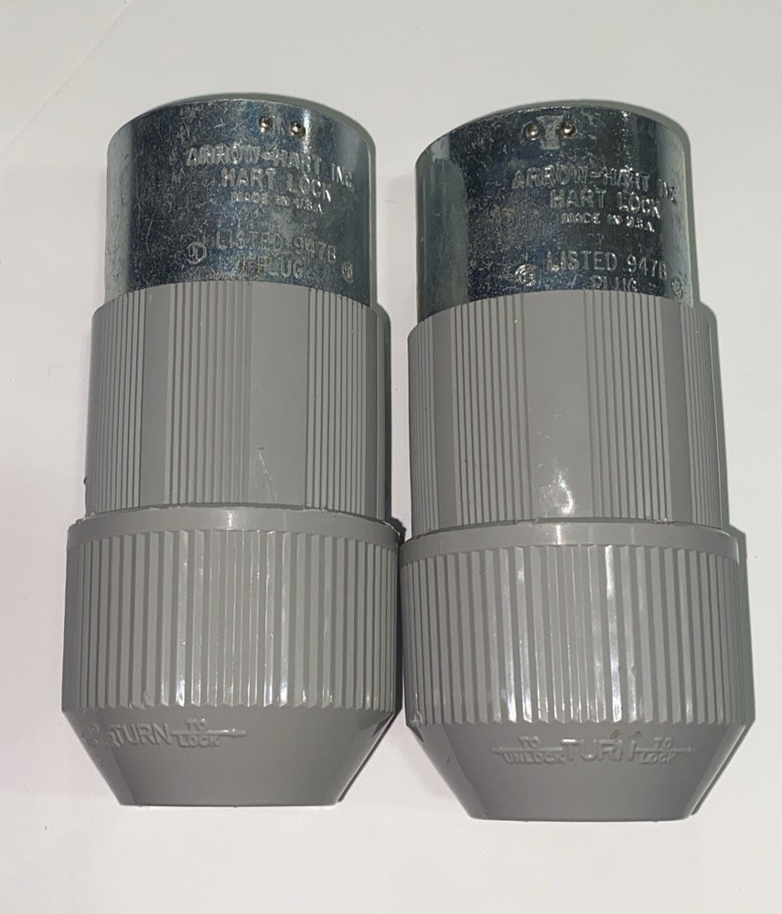 Lot Of 2 ARROW HART 50A HART-LOCK MALE PLUG, 250VDC 600VAC GROUNDED