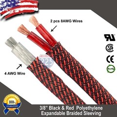 100 FT 3/8″ Black Red Expandable Wire Sleeving Sheathing Braided Loom Tubing US