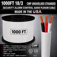 1000FT 18/3 CMP Unshielded Stranded Security Alarm Control Audio Plenum Cable