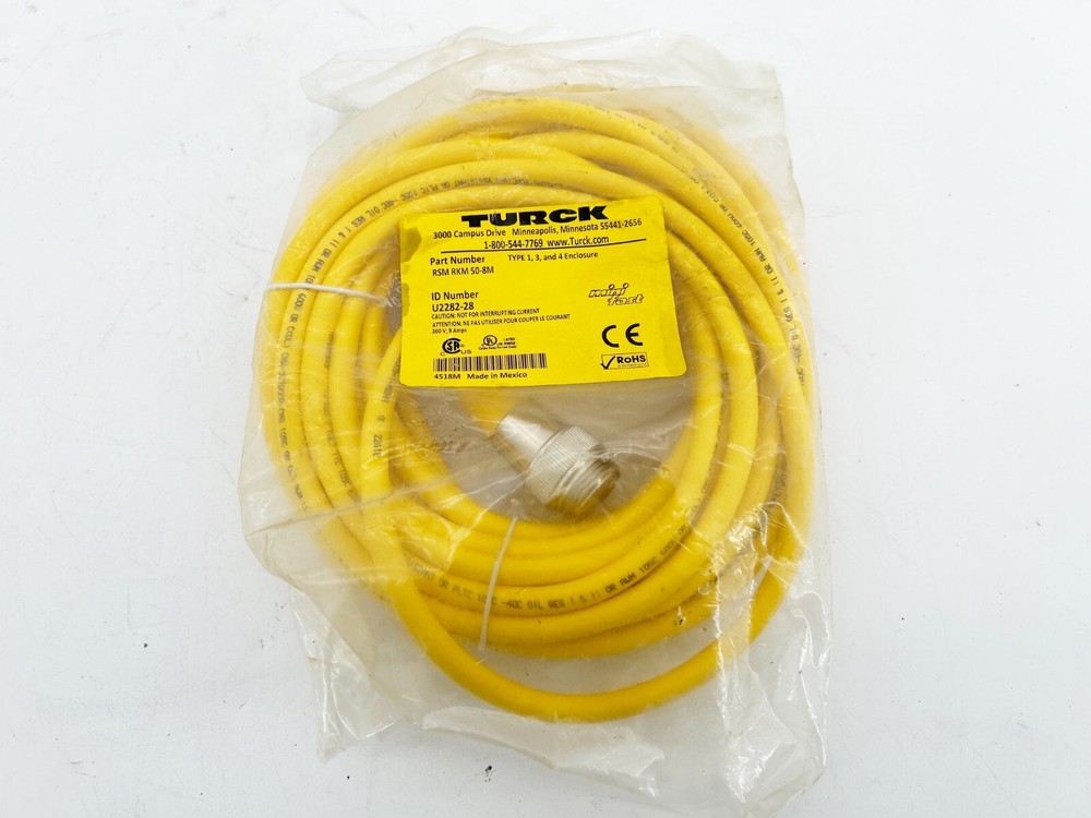 New Turck RSM RKM 50-8M Double Ended Cordset M/F Connector 18AWG U2282-28