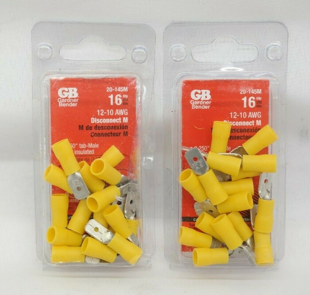 Lot of 2 Gardner Bender 20-145M 12-10 AWG Yellow Male Disconnect 16ct each TF