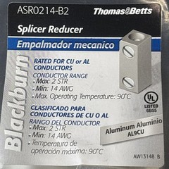 2- Blackburn ASR0214-B2 Splicer Reducer, #2 Thru #14AWG, CU / AL, Free US Ship