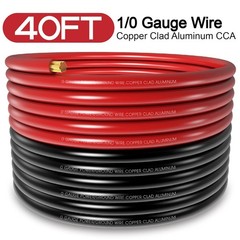 40FT 0 Gauge Wire Copper Clad Aluminum,1/0 Battery Cable,20pcs Lugs