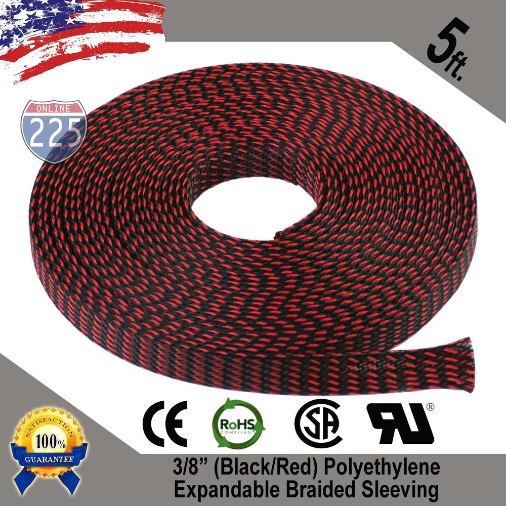 5 FT 3/8″ Black & Red Expandable Wire Sleeving Sheathing Braided Loom Tubing US