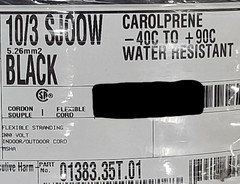 NEW Carol 01383 10/3C Carolprene SJOOW 300V Portable Power Cable Cord Black
