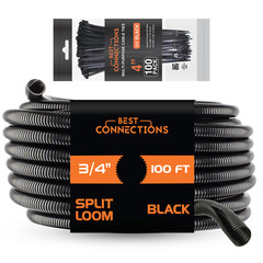 100 Ft 3/4″ Split Wire Loom Tubing with 4″ Nylon Cable Zip Ties 100 Pieces