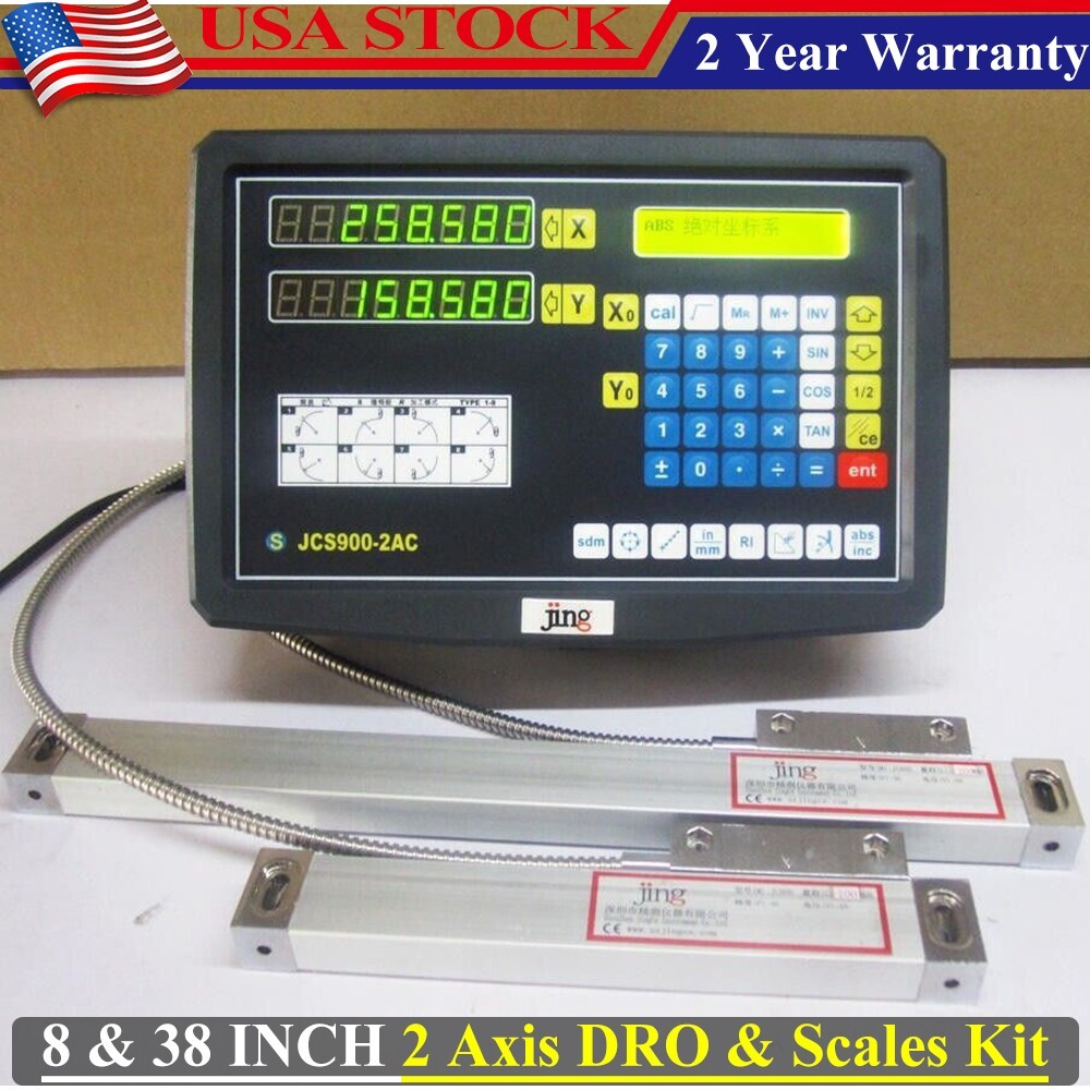 2Axis Digital Readout DRO Display 8&38″(200&950) Linear Scale for CNC Mill Lathe