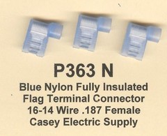 25 Blue NYLON Insulated FLAG Terminal Connectors 16-14 Wire Gauge .187 Female
