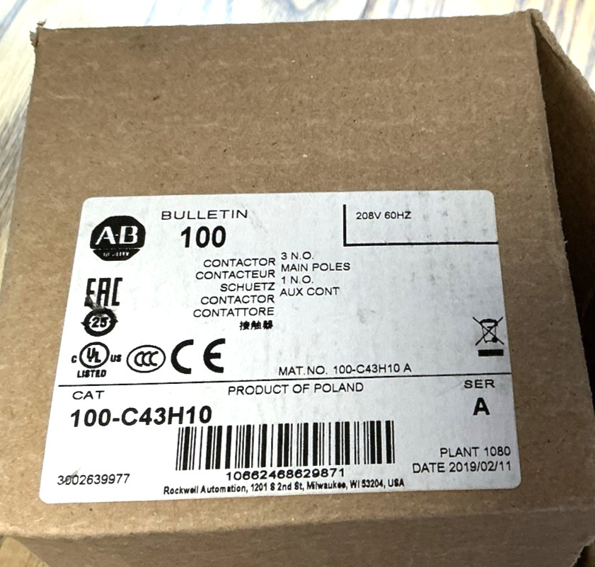 Allen Bradley 100-C43H10 43 A 100-C CONTACTOR