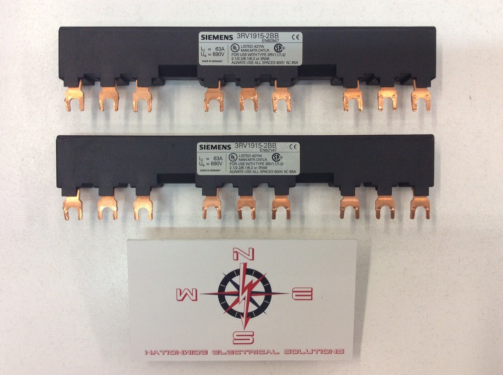 Siemens 3RV1915-2BB Busbar 9-Contacts 55mm Spacing 63A 3-Phase 690V (Lot of 2)
