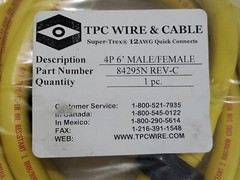 *NEW* TPC Wire & Cable 84295N Rev-C 4P M/F 6’ Super-Trex 12AWG Quick Connects
