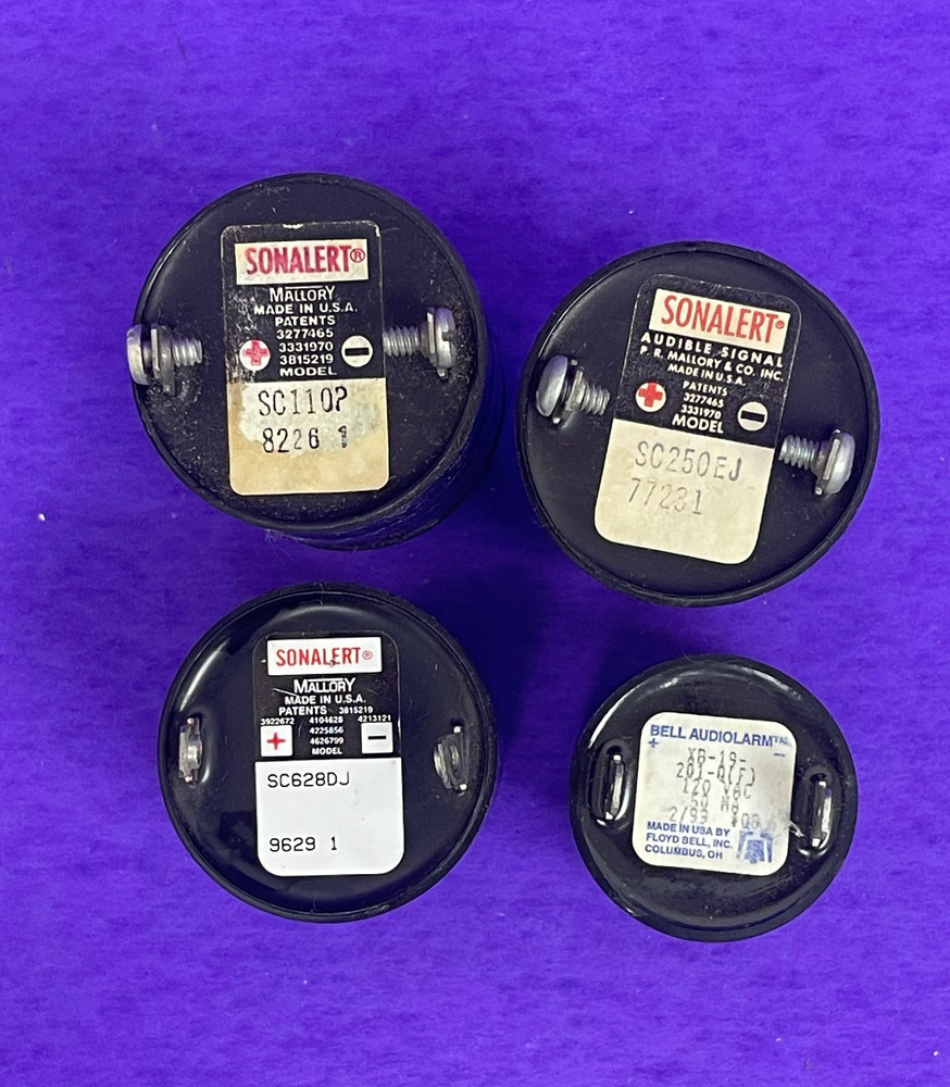 (3) Mallory Sonalert Piezo-Alarms &Bell Audiolarm XB-19-201-A(F) Audible Alarm