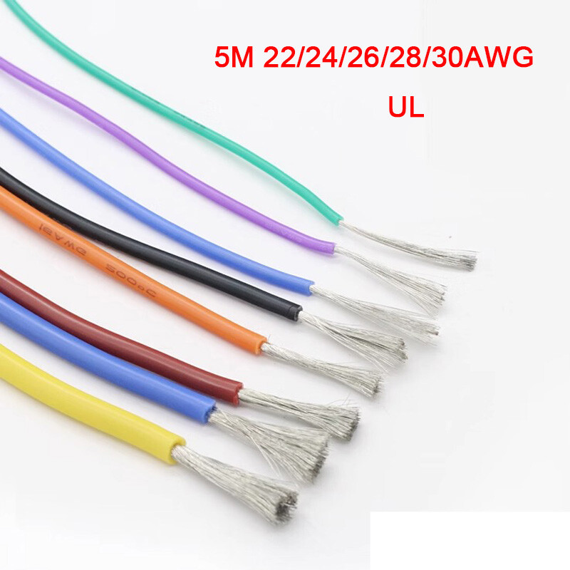 5M 22/24/26/28/30AWG UL Flexible Silicone Wire Super Soft RC Cable Line 200℃ New