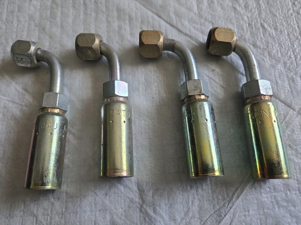 (4) Weatherhead 1/4” Hose ID x 5/16” Female 37° JIC 90° Crimp Fitting 04U-665