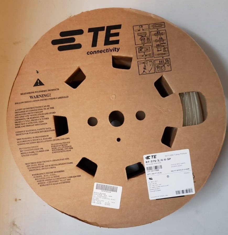 250ft Spool of Raychem 3/4″ Clear Heat Shrink Tubing RT-375-3/4-X-SP Shrinks 50%