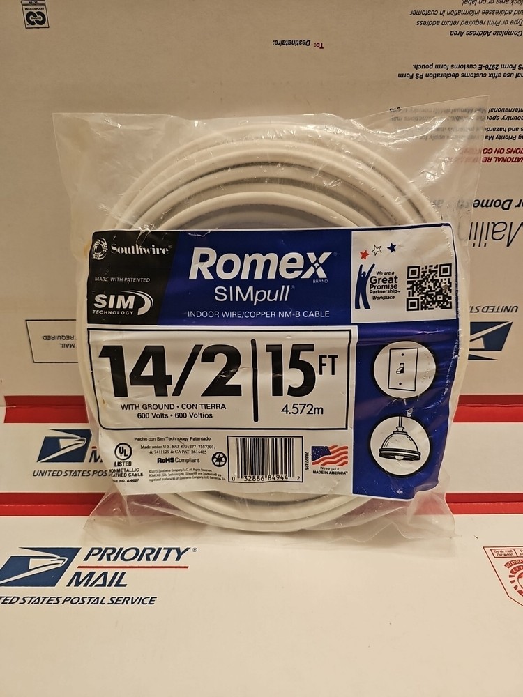 NEW Southwire Romex SimPull 15 ft. 14/2 Indoor Wire/Copper NM-B Cable