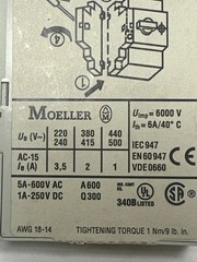 Moeller NHI-PKZ0 Contact 6000V 6A/40°C 5A-600VAC/1A-250VDC – New Fast Ship