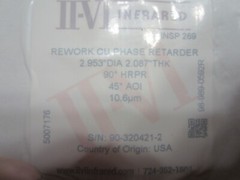 Refurbished II-VI Infrared Rework CU Phase Retarder 2.953″ dia 98-989-0592R L@@K