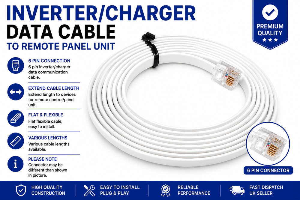 POWER 6 PIN RJ12 INVERTER DATA CABLE – TO REMOTE CONTROL/PANEL UNIT
