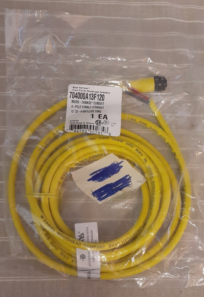 NIB Brad Harrison Daniel Woodhead 704000A13F120 Cordset 4-Pole Pin 12″ 22-4 NOS