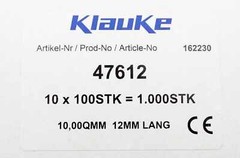 1000x Klauke 162230 47612 12mm ferrules heat resistant 110° C -unused/original packaging-