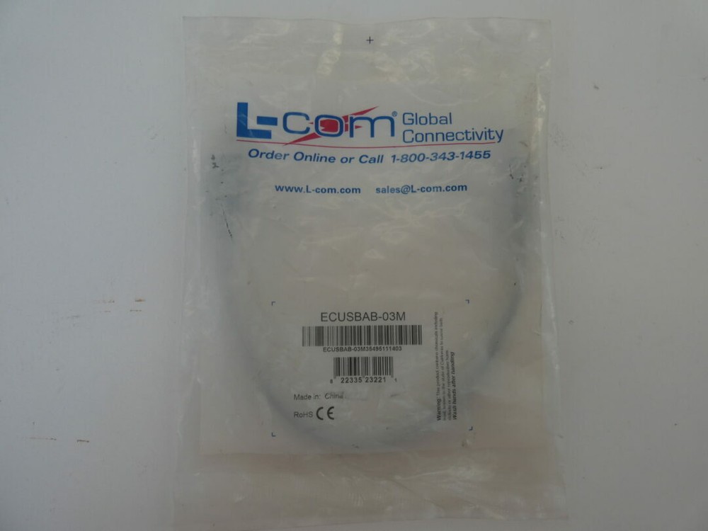 L-Com ECUSBAB-03M Deluxe USB Cable Type A-B Cable, 0.3m – NEW Surplus!