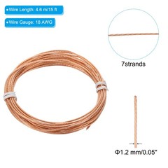 Bare Copper Ground Wire, 18 Gauge 15 Feet Solid Braided Copper Cables
