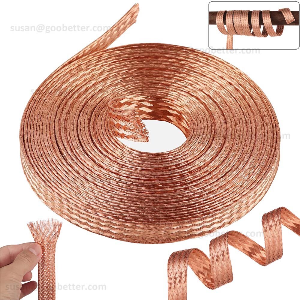 Braided Fabric Cable Flat Pure Copper / Tinned Copper Shield Braided Sleeve Wire