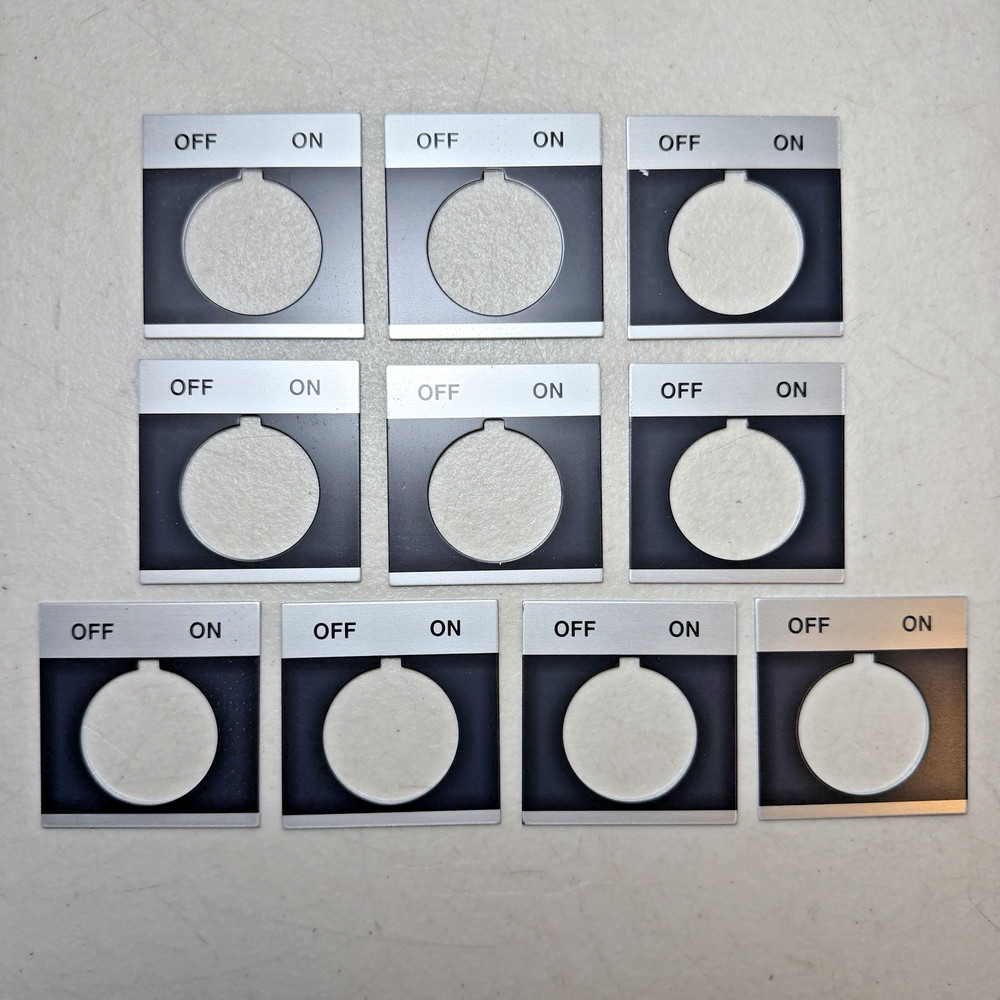 (Qty 10) 30mm OFF-ON Legend Plate, Switch Nameplate, ABB GE CR104PXN1BP057, NEW