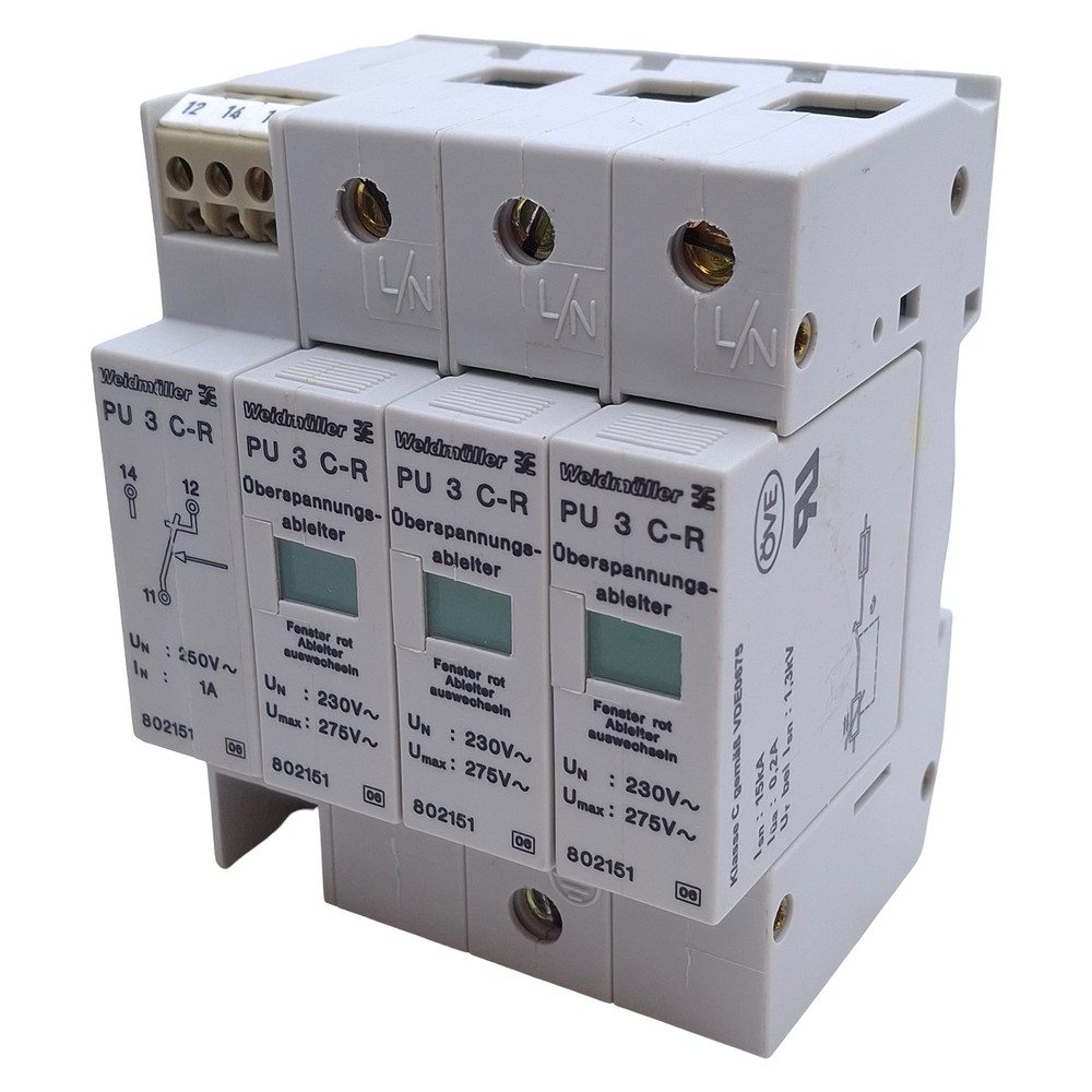 Weidmuller PU3 C-R Surge Suppressor 250VAC 1A, 100kA Max Surge, DIN Rail