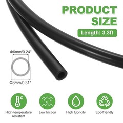 Polytetrafluoroethylene Tube 3.3ft, 6mm ID x 8mm OD (Black) for