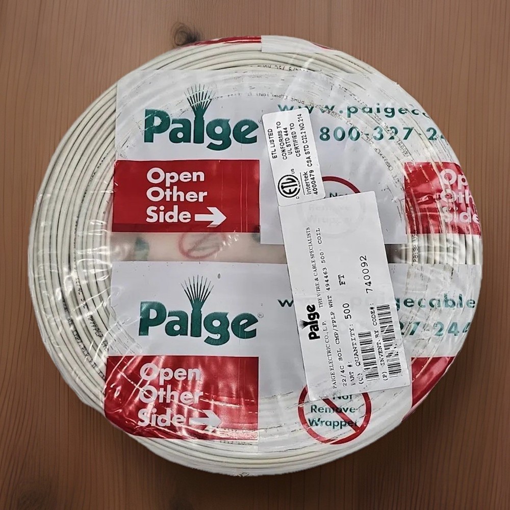 5 Paige 22/4 Solid White Wire 500 ft Cable CoilPak Bag Plenum Alarm Security
