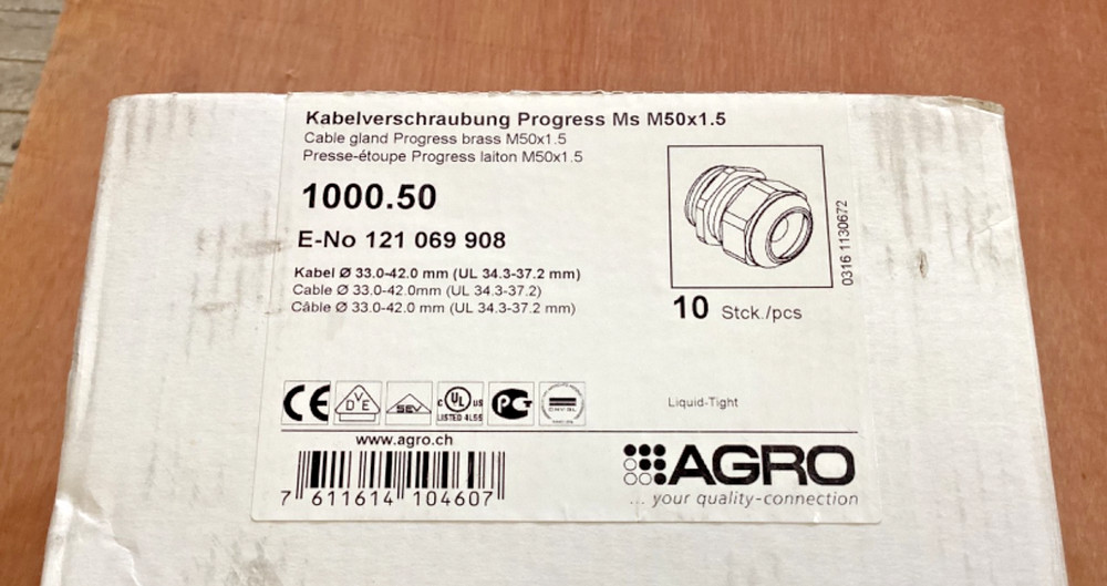 Agro 1000.50 Nickel Plated Brass M50 x 1.5 Cable Gland (Pack of 10)
