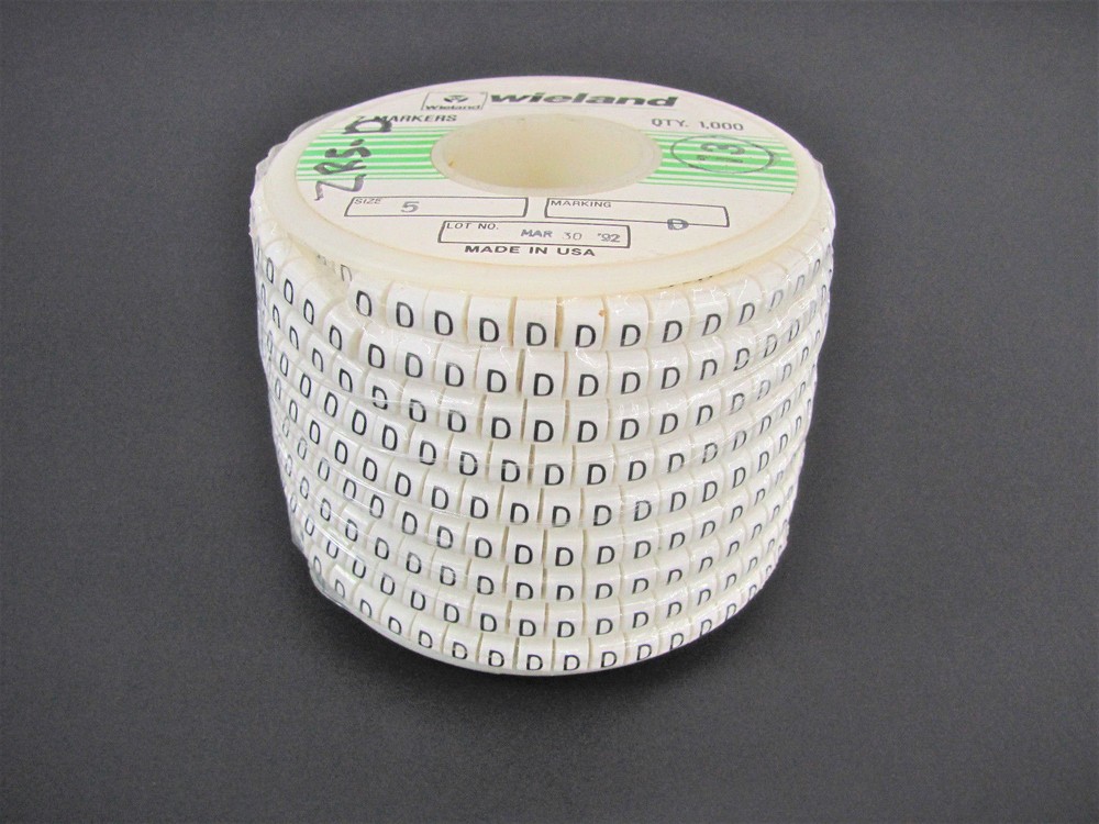 (1000x) Wieland Size 5, Letter D Slip On Wire Marker, .160″ to .215″ OD, Z Type