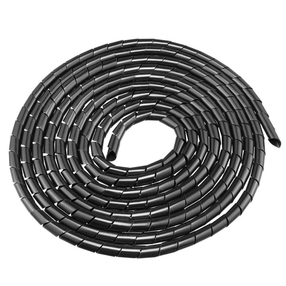 10mm Flexible Spiral Tube Cable Wire Wrap Computer Manage Cord 9M Length Black