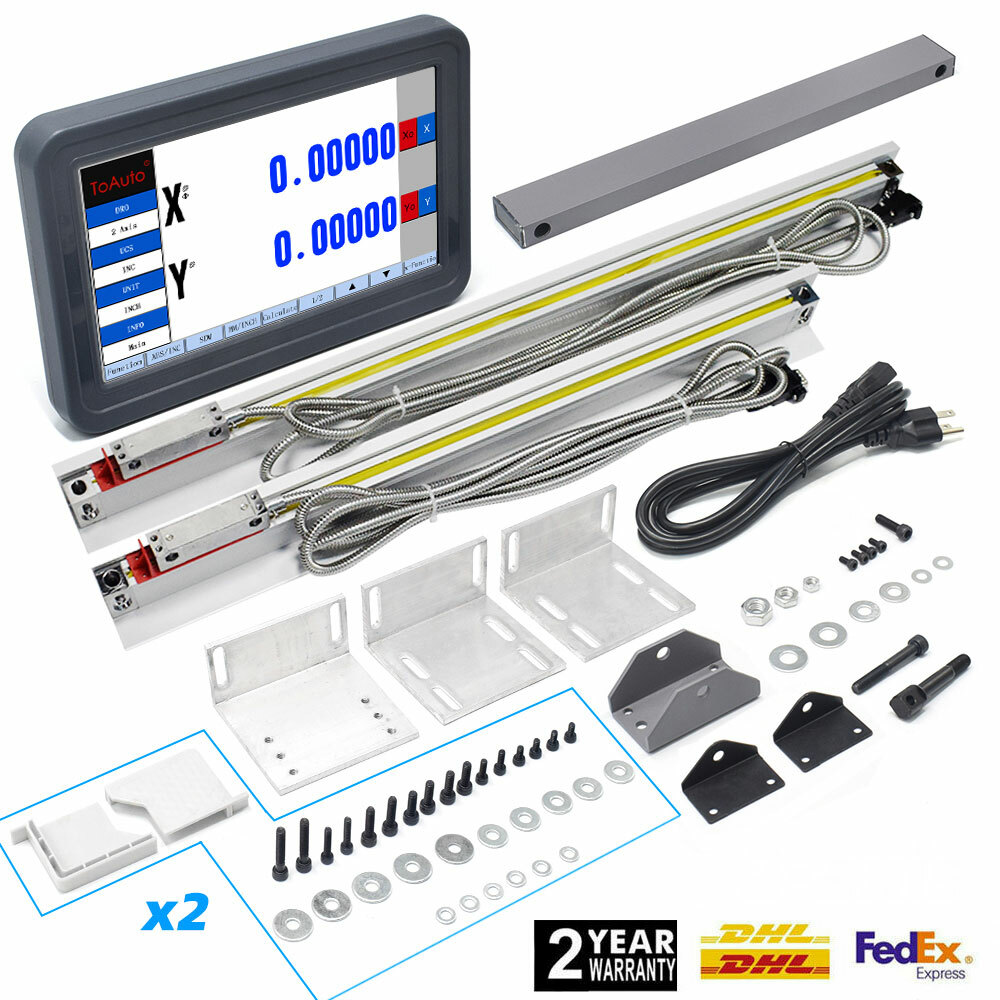 2 Axis DRO Digital Readout LCD Touch Screen+2PCS Linear Glass Scale Kit Mill CNC