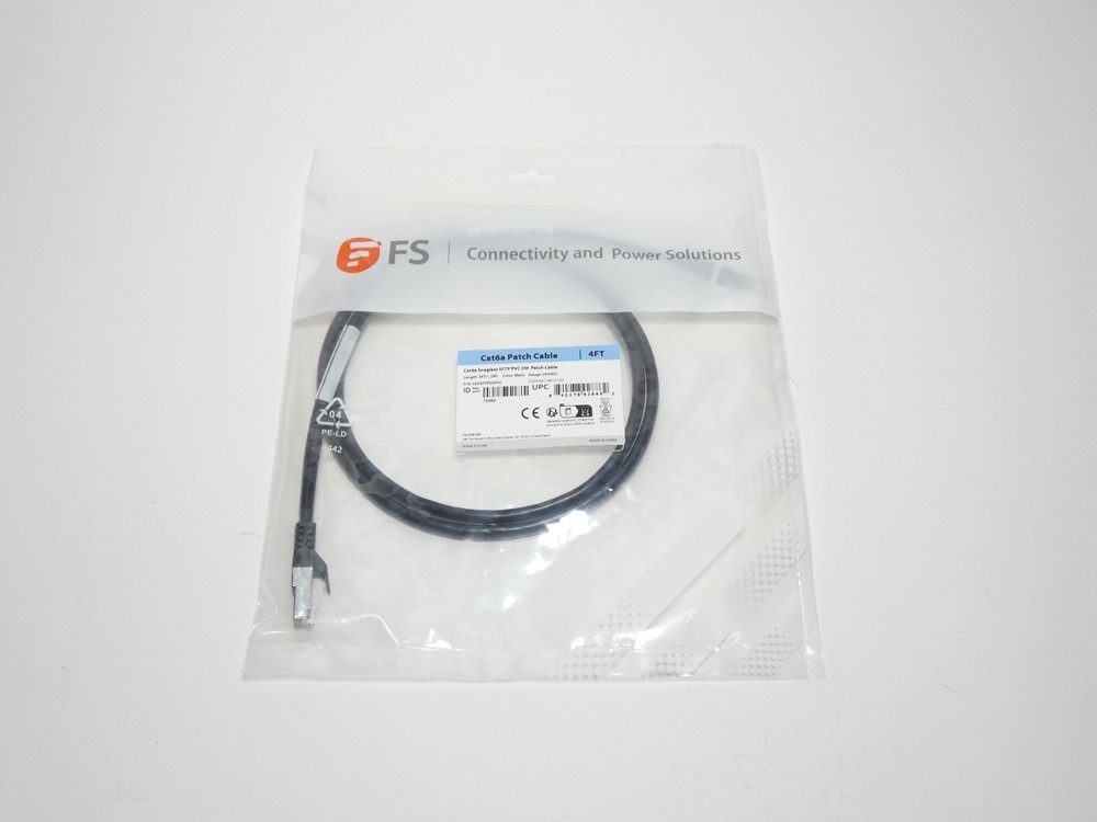 FS C6ASFTPSGPVC Cat6a Snagless SFTP PVC CM Patch Cable 26AWG 4′ 1.2M Black – …