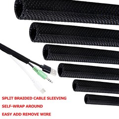 Split Braided Cable Sleeving Self-Wrap 25% Overlap Car Home Wire Harness Protect