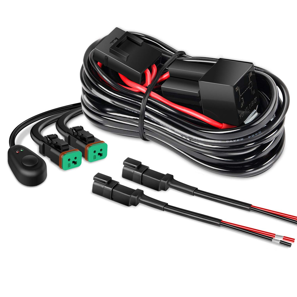 Universal 12V DT Wiring Harness Kit Dual Lead Relay Switch Inline Fuse LED Light