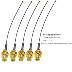TUOLNK 5PCS IPX MHF4 to RPSMA Antenna 0.81mm Coax Cable, 6inch, black