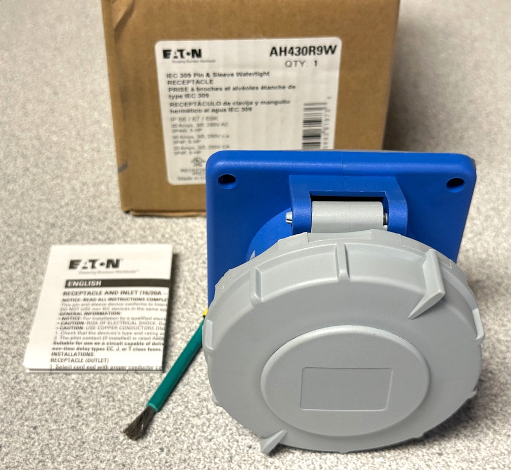 NEW Eaton Arrow Hart AH430R9W pin and sleeve receptacle 30A 3Ph 250VAC 3P4W 5HP