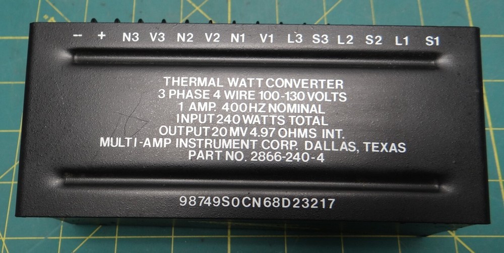 Multi-Amp Instrument Corp Thermal Watt Converter 2866-240-4 6625-00-494-2898