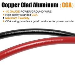 AWG 1/0 Gauge Wire (20 Feet Black+20 Red) Copper Clad Black, Red