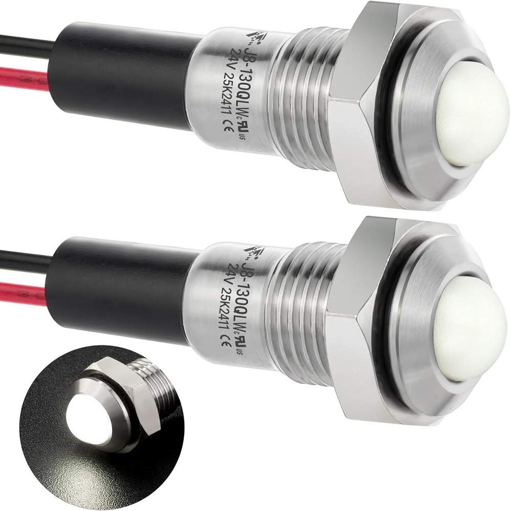 UL Listed Mini Indicator Light 8mm 0.31 Waterproof IP67 110V 120V Domed White