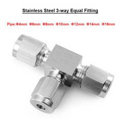 Stainless Steel Pneumatic Fitting Tee Equal Connector Φ4mm-Φ16mm Double Ferrules